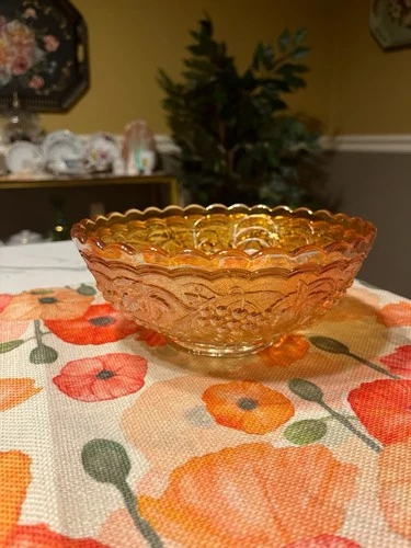 Vintage Imperial Glass Marigold Carnival Glass Grape And Cable Pattern Bowl
