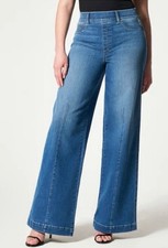 Spanx Seamed Front Wide Leg Jeans Vintage Indigo Medium Petite