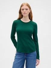 GAP Women's Waffle-Knit CrewNeck T-Shirt -Evergreen Glamour Green-Size XL