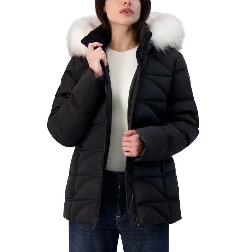 Nautica Women's Puffer Jacket Water Resistant Detachable Hood