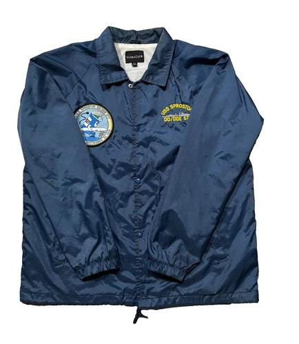 USS Sproston DD/DDE 577 Snap Button Windbreaker Jacket. Mens M. Navy Blue. 1943 - product listing photo