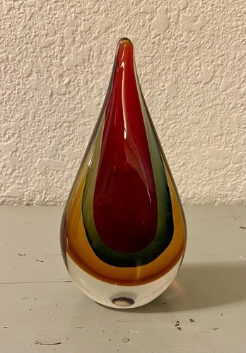 MURANO Art Glass Sommerso Tear Drop Figurine/Paperweight 7.5”tall Mint Condition