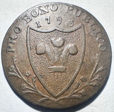 1793 Great Britain UK North Wales 1 Farthing Token, Pro Bono Publico XF