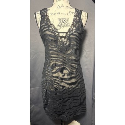 Expressions by California Dynasty Black Zebra Burnout Lace Trim Chemise Medium