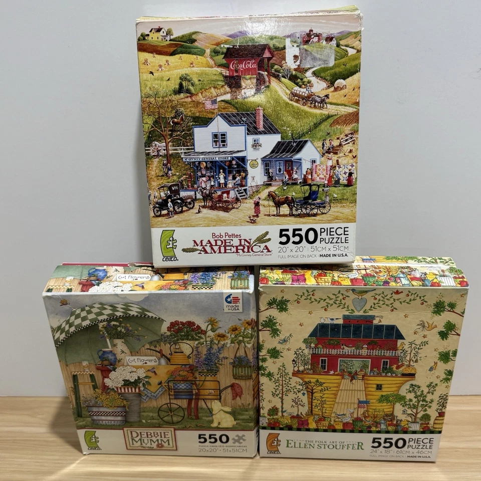 Lot Of 3 CEACO Puzzles The Folk Art Of Ellen Stouffer, Bob Pettes & Debbie Mumm - Image 2 of 4