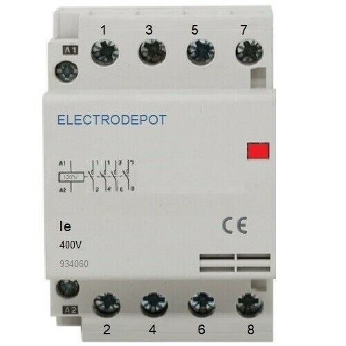 Contactor Normally Closed NC 40A, 4 Pole 120V Coil, 40 Amp Lighting IEC DIN 30A