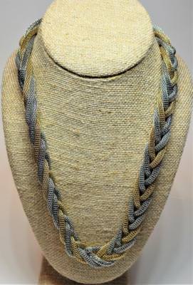 Vintage Signed LC LIZ CLAIBORNE Gold/Silvertone Mesh Twisted 20