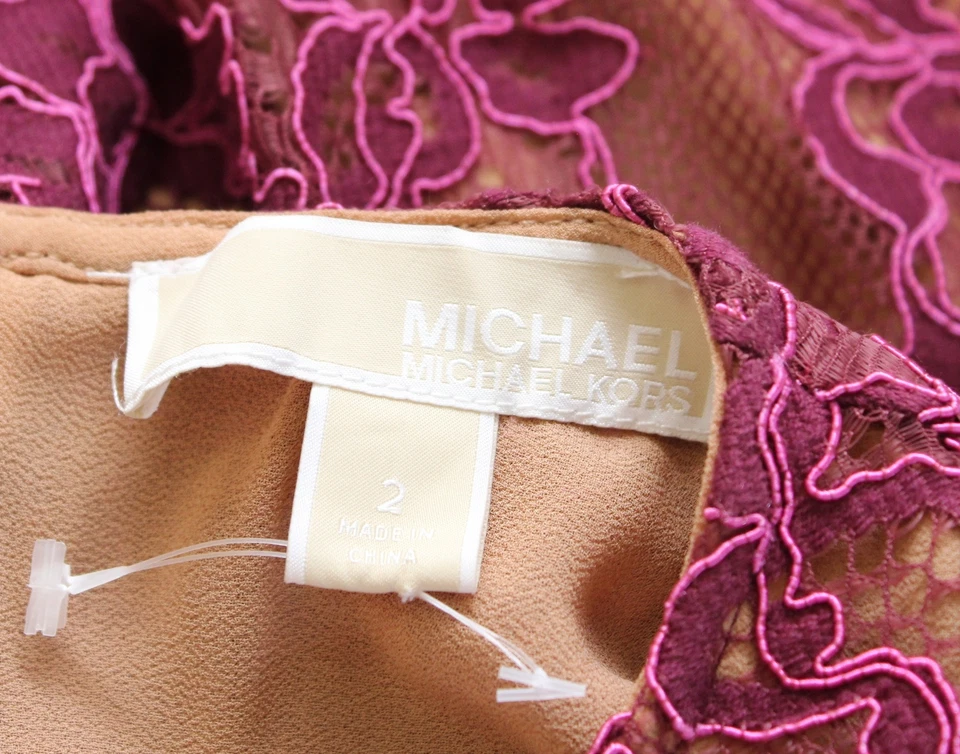 Vestido de festa Michael Kors com cordão recortado floral renda tamanho 2 manga folhada rosa - Imagem 4 de 4