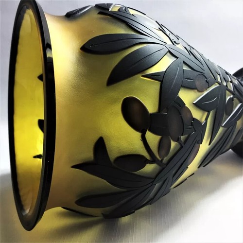 GROSSE AJKA KRISTALL UNGARN KAMEE VASE, BRAUN und geätztes BERNSTEIN, verziert - Bild 3 von 8