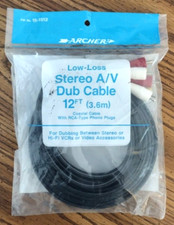 NOS Radio Shack Low Loss Stereo A/V Dub Cable Archer 15-1512 12 feet 3.6m Coax