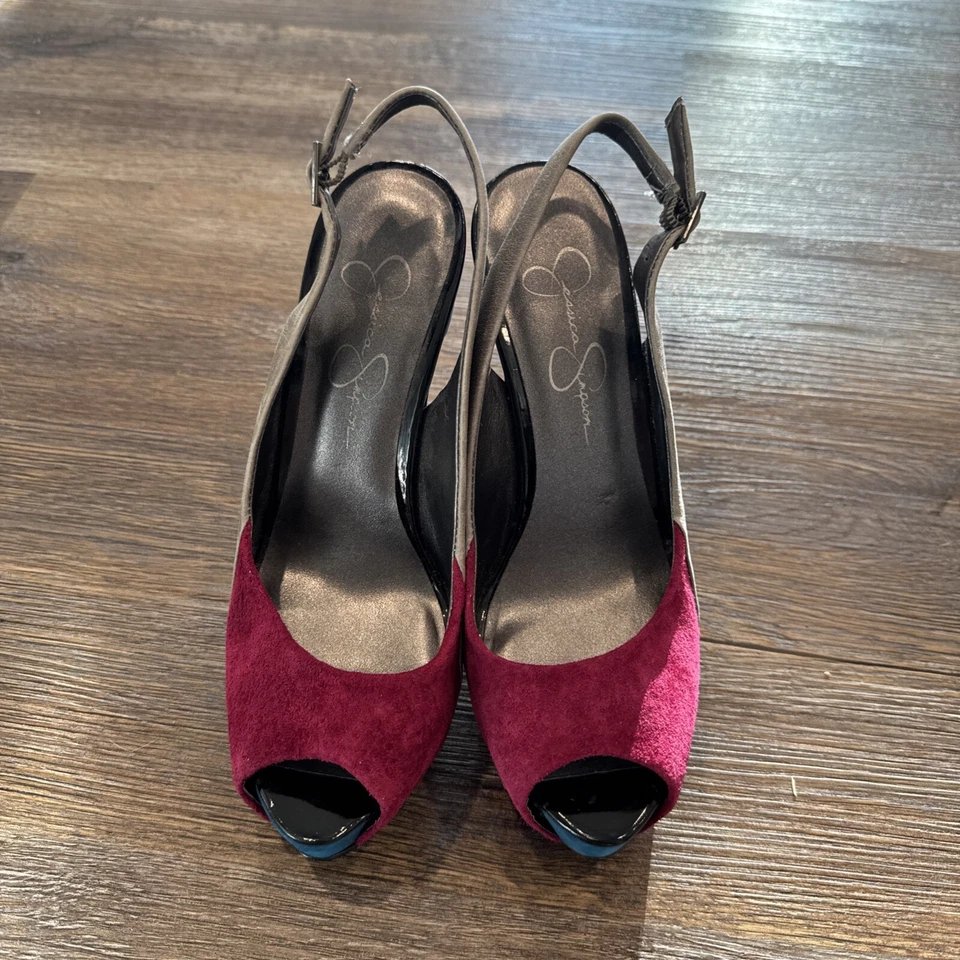 Jessica Simpson Hanson Peep Toe Cuero Corcho Tacones Cordones Rosa Talla 6.5 B Foto 2 de 4