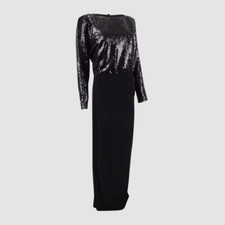  210 Ralph Lauren Women's Black Long Sleeve Sequin Boat Neck Gown Dress Size 14