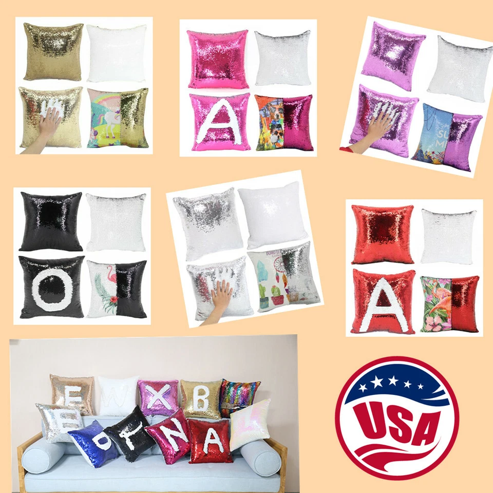 Funda de cojín de sublimación funda de almohada mágica reversible de lentejuelas en blanco 10 un. Foto 3 de 4