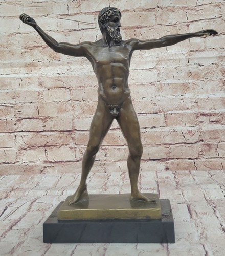 14" European copper bronze marble carved finely Poseidon Sculpture Nude Gift - 第 4/10 張圖片