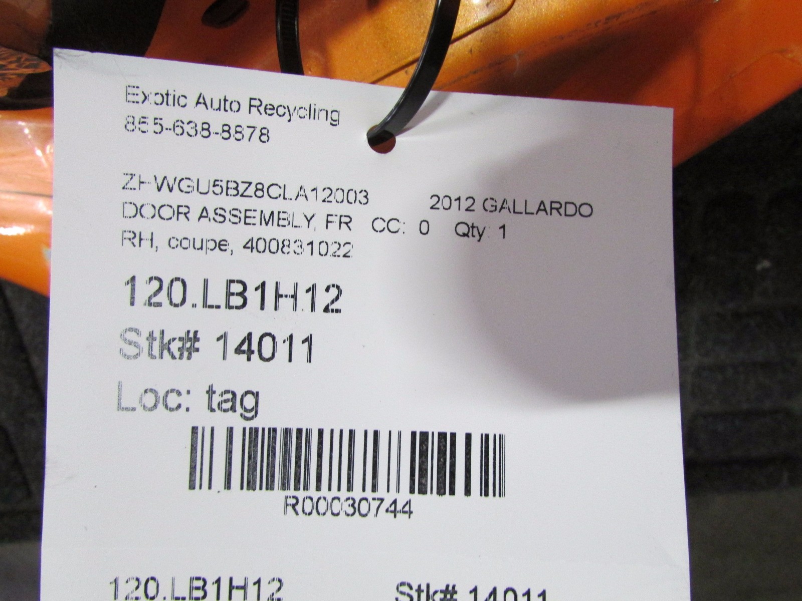 Lamborghini Gallardo, Coupe, RH, Right Front Door Shell, Used, P/N 400831022