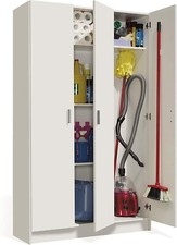 Armadio Multiuso Mobile Armadietto in Legno Bianco Portascope 3 Ante e 4 Ripiani