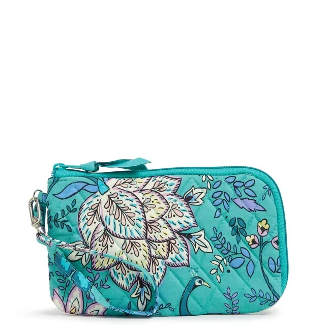 Muñequera Bloque Cartera Cremallera Vera Bradley Pavo Real Jardín Azul Correa de Muñeca 7.5 RFID