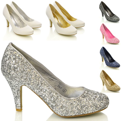 Womens Bridal Wedding Mid Heel Ladies 