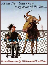 The New Gnu Knew Only A Guinness Will Do Vintage Poster Print Beer Advertising