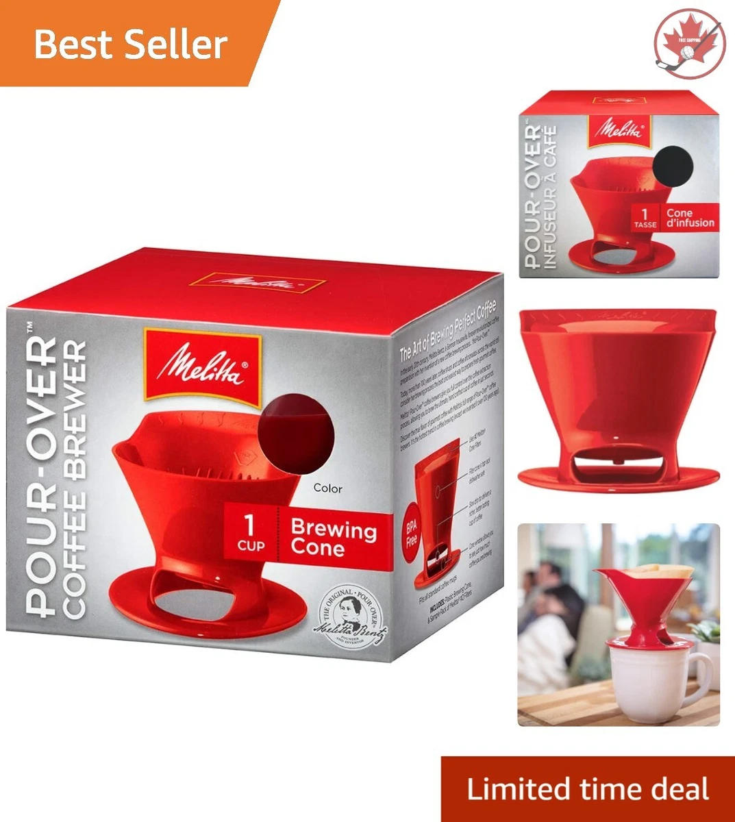 Red Manual Brewer Rich Smooth Coffee Cafe Quality Elegant