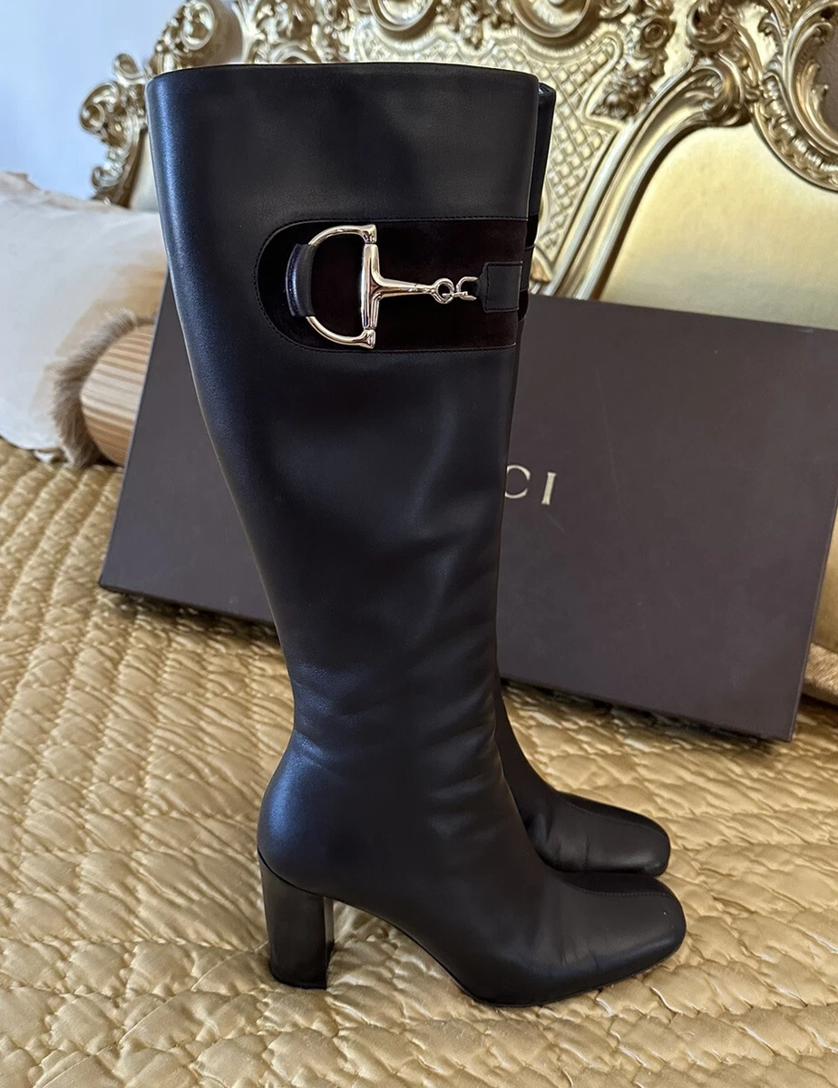 Leather Knee High Boots in Black - Gucci