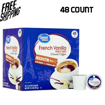 Great Value 100% Arabica French Vanilla Medium Roast Ground Coffee Pods, 48 Ct