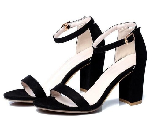 Sandalias de gamuza sintética para mujer Zapatos 8 CM Bloque Tacón Alto Correa para el tobillo Punta abierta Elegante - Imagen 3 de 15