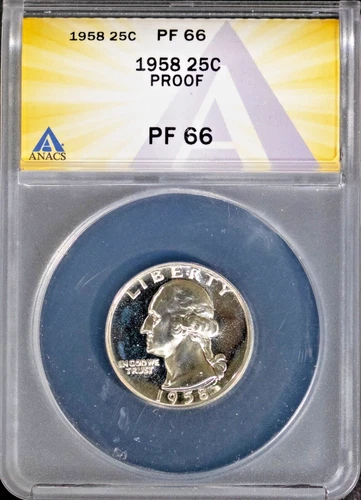 1958 Silver 25c Washington Head Quarter PF 66 ANACS # 7695879 + Bonus