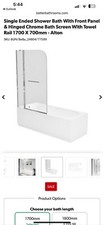 Single Ended Shower Bath with Front Panel & Hinged Chrome Bath Screen 1700 x 700