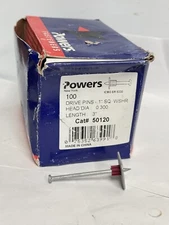 100-Pk Powers 50120 1" SQ WASHER DRIVE PIN .300” Head Drive Pins 3" Length