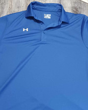 Under Armour Heatgear Polo Shirt Mens Size 2XL Blue Solid Short Sleeve Button