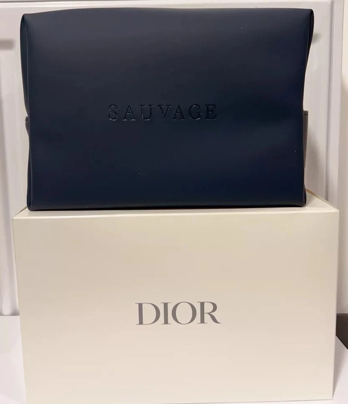 DIOR SAUVAGE Trousse de toilette maquillage cosmétique bleu marine pochette voyage train étui Neuf dans sa boîte