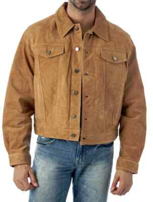 Men's Genuine Lambskin Suede Leather Shirt Biker Handmade Stylish Party Casual