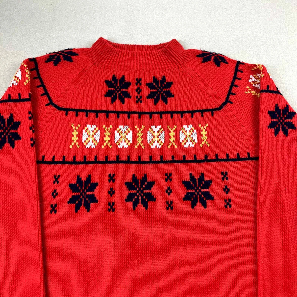 Vintage Red Sweater Mens Large Knit Fair Isle Pattern JCPenney Crewneck 70s