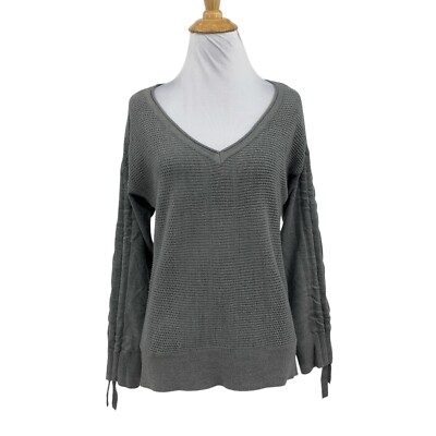New York & Company Top Womens XS Extra Small Grey Ribbed Ruched Long Sleeves