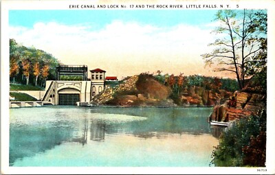 Postcard Erie Canal Lock 17 Rock River Little Falls New York D96