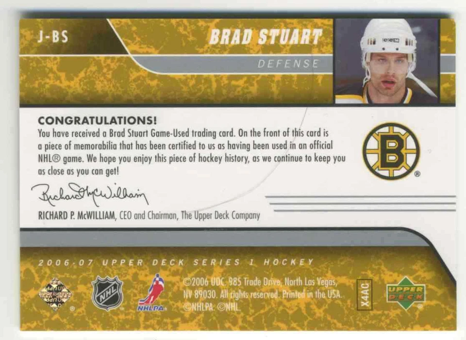 2006-07 Upper Deck Game Jerseys Brad Stuart Jersey 1 Color #J-BS - Image 2 of 2