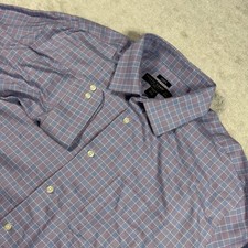 Pronto Uomo Dress Shirt Mens 17.5 32/33 Blue Purple Plaid Non-Iron Classic Fit