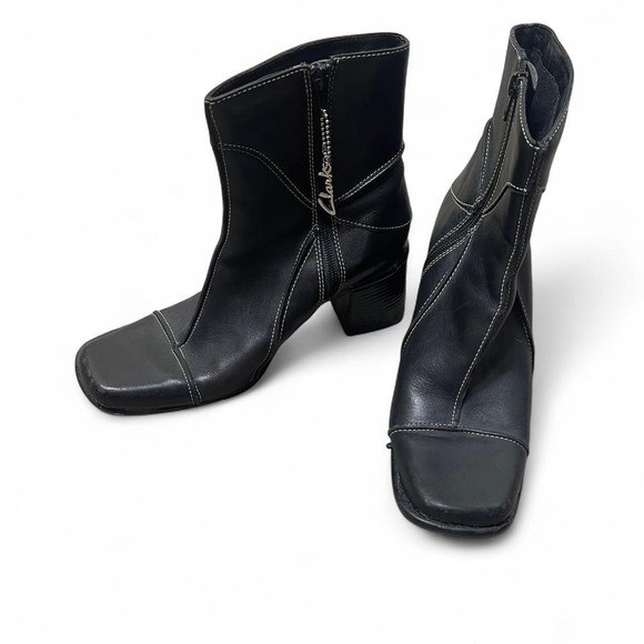 Black Clarks leather patchwork style ankle boots … - image 2