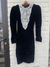 VTG Jessica McClintock Gunne Sax Black Velvet Lace Gothic Prairie Dress Sz 5