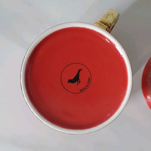 Anthropologie Red and Black Floral Scroll Gold Handle Mugs Set of 2 - Picture 10 of 14