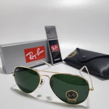 Ray-Ban RB3025 Aviator Pilot Sunglasses Gold Frame Glass Green Lens 58-14 mm