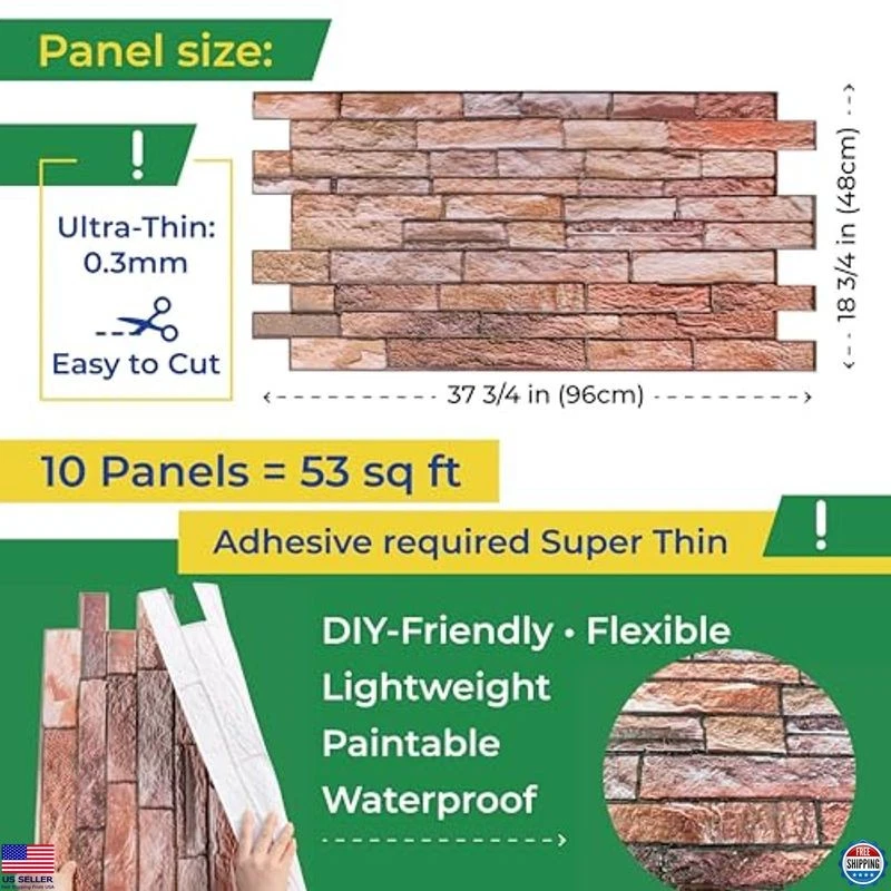 Paneles de pared decorativos de imitación marrón pizarra 3D Claystone de 10 piezas - 3 pies x 1,5 pies Foto 2 de 4