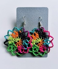 Crochet Earrings, Round , Handmade USA, Brand New, Boho Chic Retro