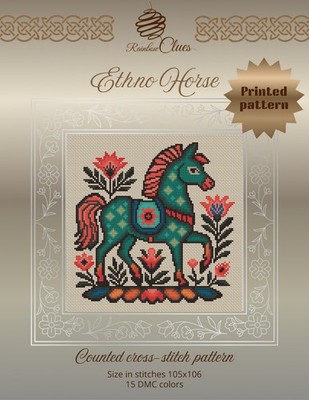 Printed Counted Cross Stitch Pattern Ethno Horse Folk Scandinavian Needlework