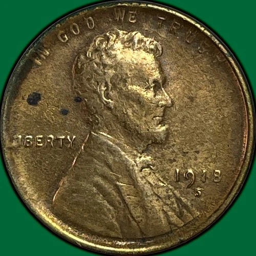 1918-S Lincoln Wheat Cent Extremely Fine XF Coin, Cleaning #35403