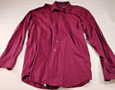 Paul Fredrick Mens XL 17 / 35 Red Blue/ yellow checked Long-Sleeve Dress Shirt