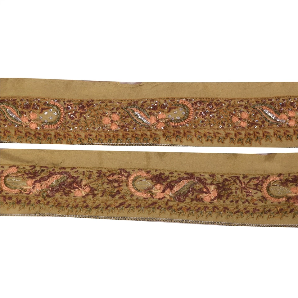 Borde Sari Sanskriti Vintage Cuentas Florales 1 Yarda Bordes 1.5W Cinta Verde Foto 4 de 4