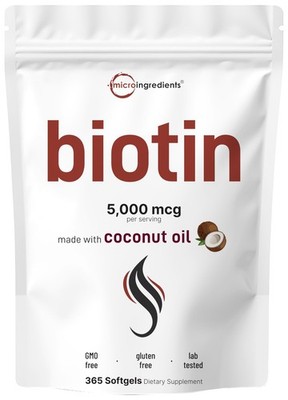 Biotin 5000mcg w/ Coconut Oil Fast Release for Hair Skin and Nails 365 Softgels