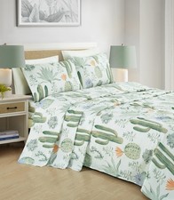3-Piece Southwestern Serene Desert Sheet Set Twin Size - Green Blue Cactus Su...